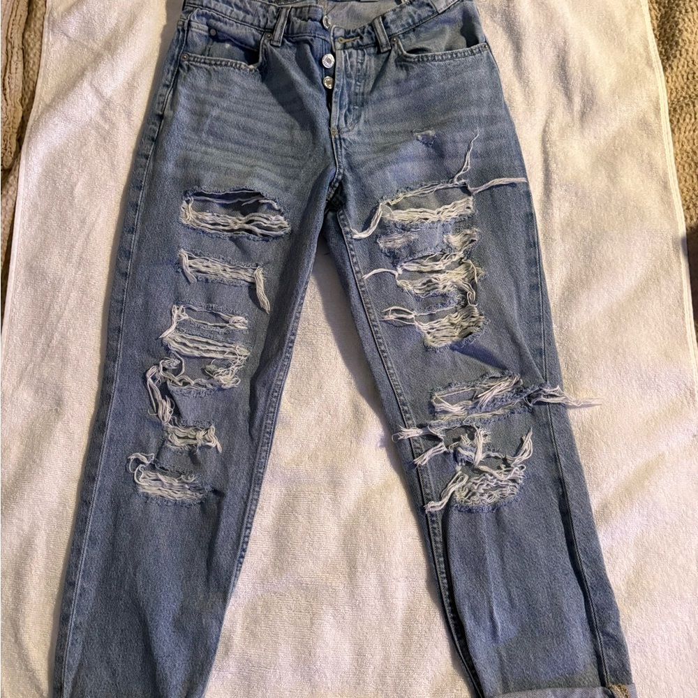 H&M Light Blue Distressed Boyfriend Jeans
